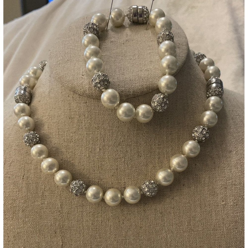 Set 3 Vintage Pierre Balmain Rhodium plated White pearls Swarovski crystals